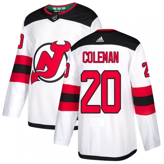 Men's Adidas New Jersey Devils #20 Blake Coleman Authentic White Away NHL Jersey - Ujersey
