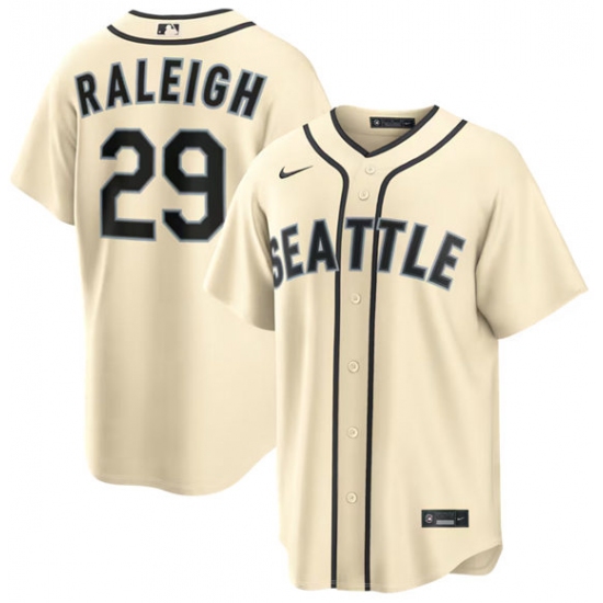 Men's Seattle Mariners #29 Cal Raleigh Cream Alternate Stitched Baseball Jersey - Ujersey