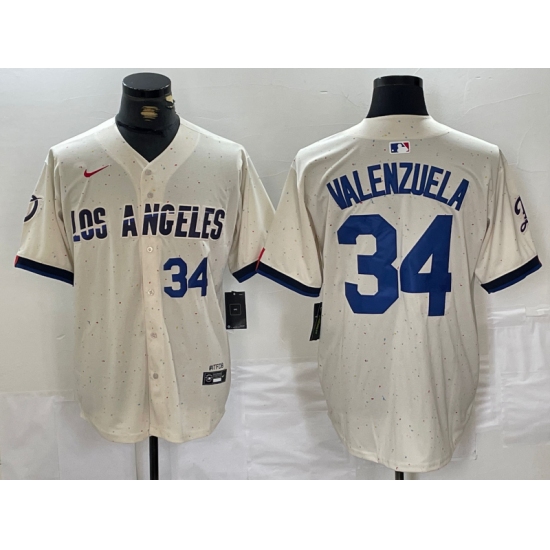Men's Los Angeles Dodgers #34 Toro Valenzuela Number Cream 2024 City Connect Limited Stitched Jerseys - Ujersey