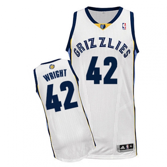 Men's Adidas Memphis Grizzlies #42 Lorenzen Wright Authentic White Home NBA Jersey - Ujersey