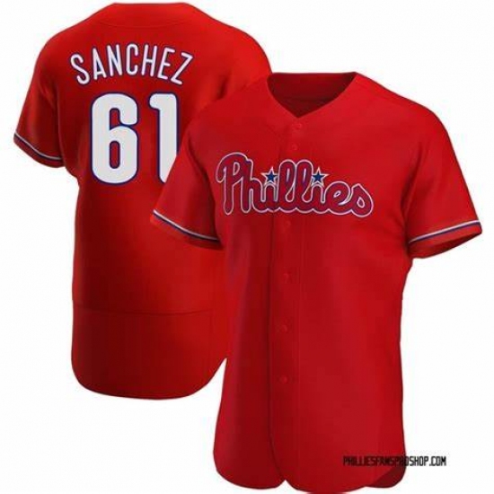 Men's Philadelphia Phillies #61 Cristopher Sanchez Red Flex Base Stitched Baseball Jersey - Ujersey