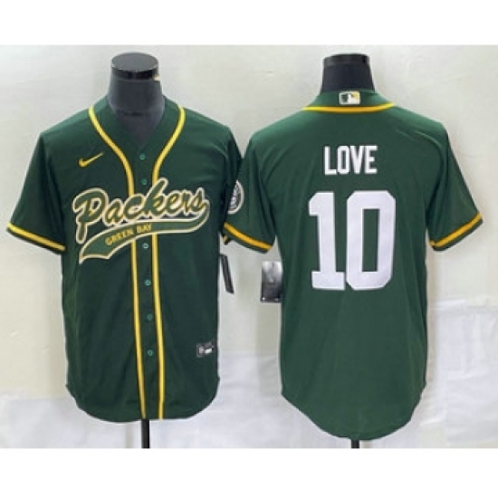 Men's Nike Green Bay Packers #10 Jordan Love Green Cool Base Stitched Baseball Jersey - Ujersey
