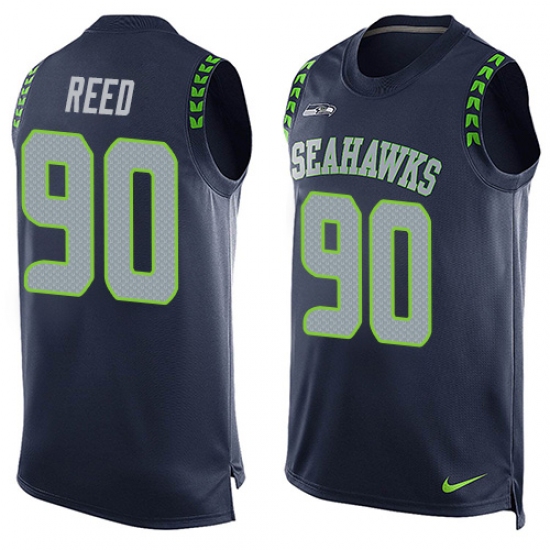 Men's Nike Seattle Seahawks #90 Jarran Reed Limited Steel Blue Player Name & Number Tank Top NFL Jersey - Ujersey