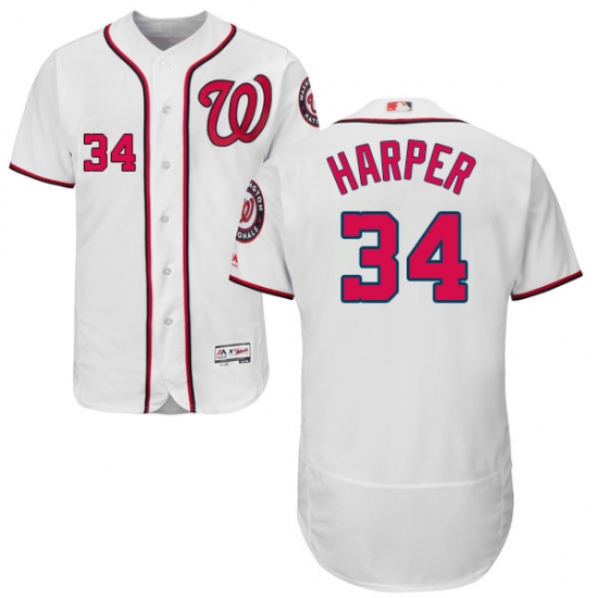 Men's Majestic Washington Nationals #34 Bryce Harper White Home Flex Base Authentic Collection MLB Jersey - Ujersey