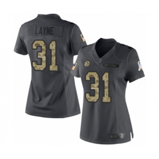 Women's Pittsburgh Steelers #31 Justin Layne Limited Black 2016 Salute to Service Football Jersey - Ujersey