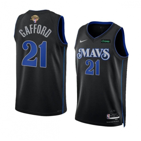 Men's Dallas Mavericks #21 Daniel Gafford Black 2024 Finals City Edition Stitched Basketball Jersey - Ujersey
