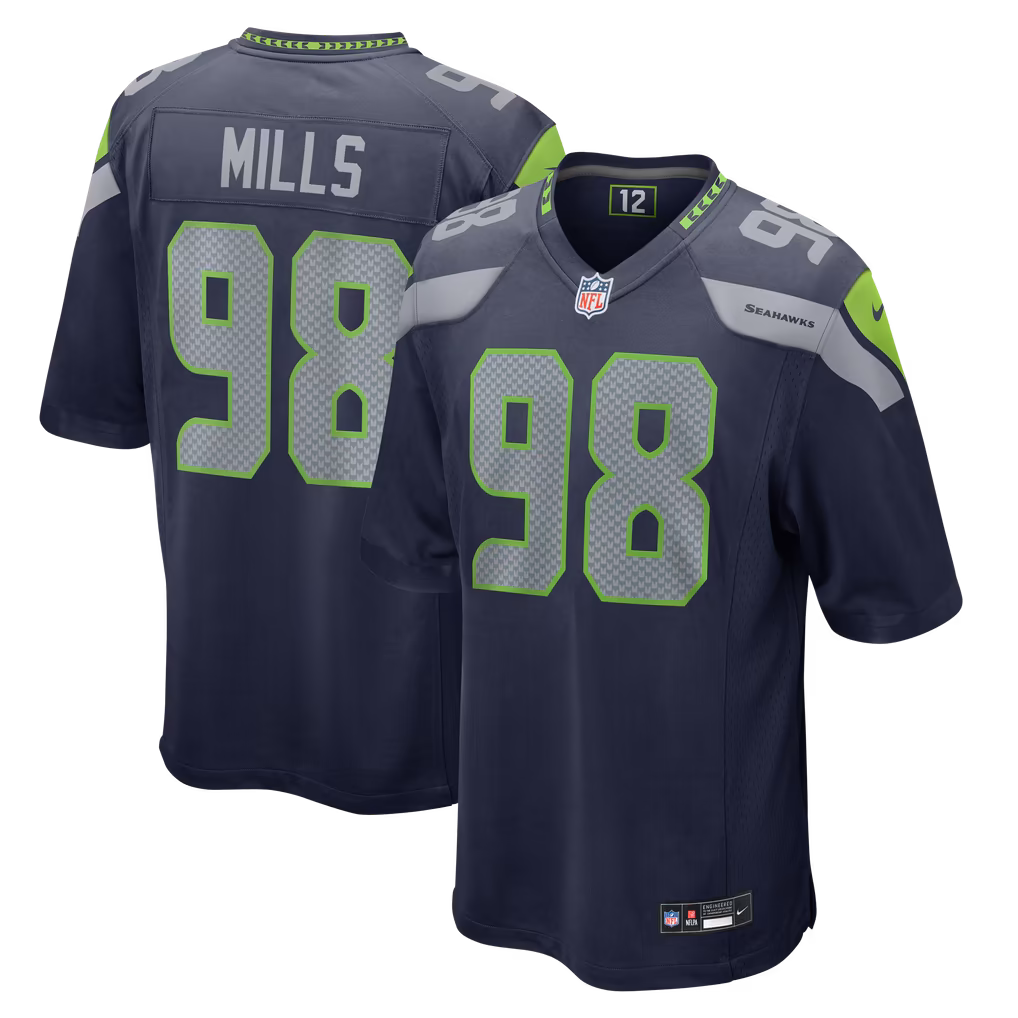 Men's Seattle Seahawks Rylie Mills Nike College Navy Team Game Jersey
