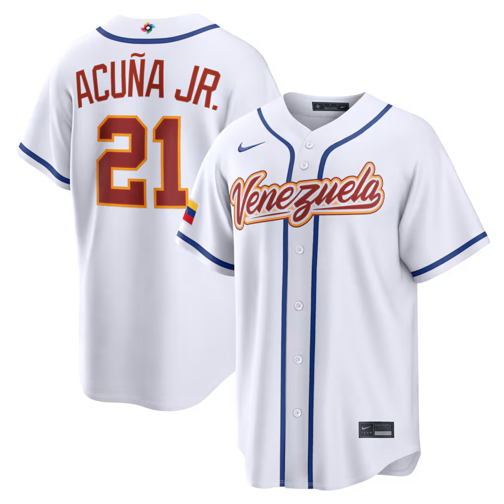Men's Venezuela Baseball Ronald Acuña Jr. Nike White 2026 World Baseball Classic Home Stadium Jersey - ujerseystore