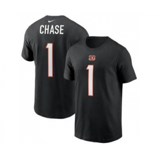 Men's Cincinnati Bengals #1 Ja'Marr Chase 2021 Black Football Draft First Round Pick Player Name & Number T-Shirt - Ujersey