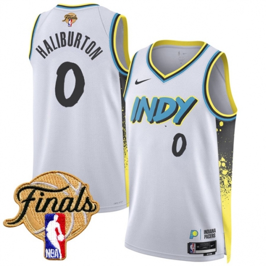 Men's Indiana Pacers #0 Tyrese Haliburton White 2025 Finals City Edition Stitched Basketball Jersey - Ujersey