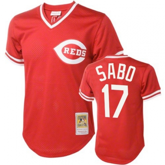 Men's Mitchell and Ness Cincinnati Reds #17 Chris Sabo Replica Red Throwback MLB Jersey - Ujersey