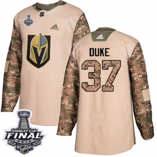 Youth Adidas Vegas Golden Knights #37 Reid Duke Authentic Camo Veterans Day Practice 2018 Stanley Cup Final NHL Jersey - Ujersey
