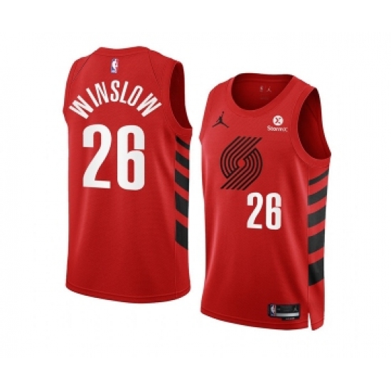 Men's Portland Trail Blazers #26 Justise Winslow 2022-23 Red Statement Edition Swingman Stitched Basketball Jersey - Ujersey