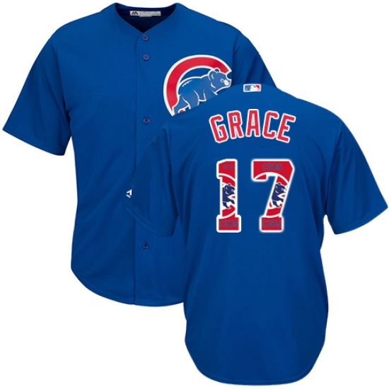 Men's Majestic Chicago Cubs #17 Mark Grace Authentic Royal Blue Team Logo Fashion Cool Base MLB Jersey - Ujersey