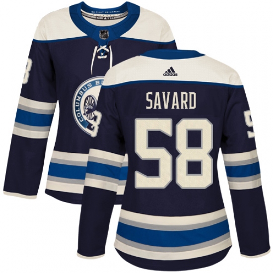 Women's Adidas Columbus Blue Jackets #58 David Savard Authentic Navy Blue Alternate NHL Jersey - Ujersey