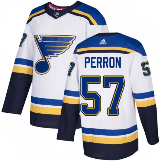 Youth Adidas St. Louis Blues #57 David Perron Authentic White Away NHL Jersey
