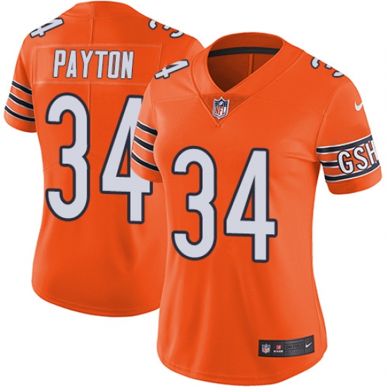 Women's Nike Chicago Bears #34 Walter Payton Limited Orange Rush Vapor Untouchable NFL Jersey - Ujersey