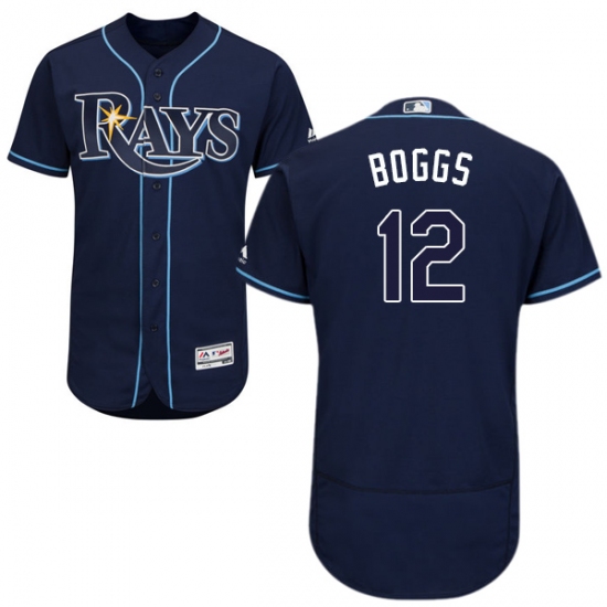 Men's Majestic Tampa Bay Rays #12 Wade Boggs Navy Blue Alternate Flex Base Authentic Collection MLB Jersey - Ujersey