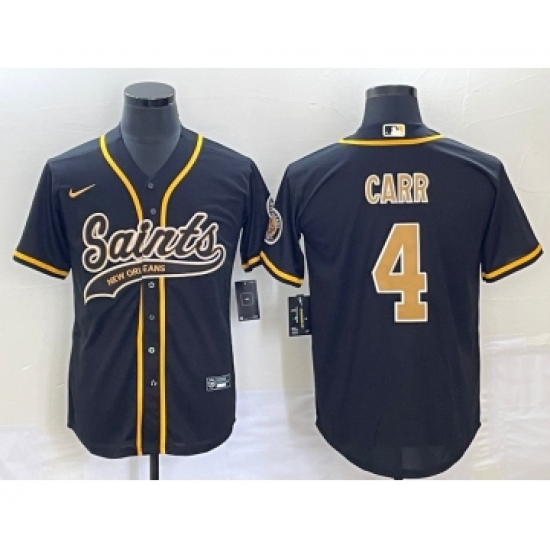 Men's New Orleans Saints #4 Derek Carr Black Cool Base Stitched Baseball Jersey - Ujersey
