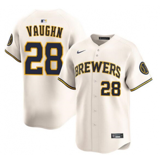 Men's Milwaukee Brewers #28 Andrew Vaughn Cream Limited Stitched Baseball Jersey - Ujersey