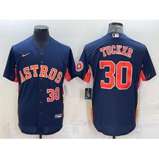 Men's Houston Astros #30 Kyle Tucker Number Navy Blue With Patch Stitched MLB Cool Base Nike Jersey - Ujersey