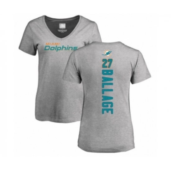 Football Women's Miami Dolphins #27 Kalen Ballage Ash Backer T-Shirt - Ujersey