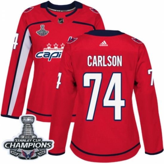 Women's Adidas Washington Capitals #74 John Carlson Authentic Red Home 2018 Stanley Cup Final Champions NHL Jersey - Ujersey