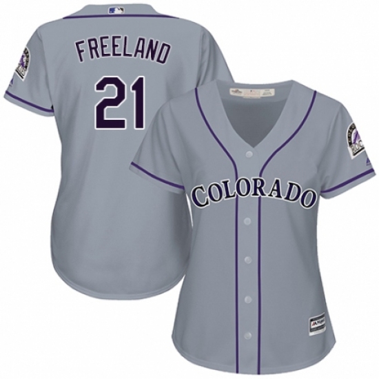 Women's Majestic Colorado Rockies #21 Kyle Freeland Replica Grey Road Cool Base MLB Jersey - Ujersey