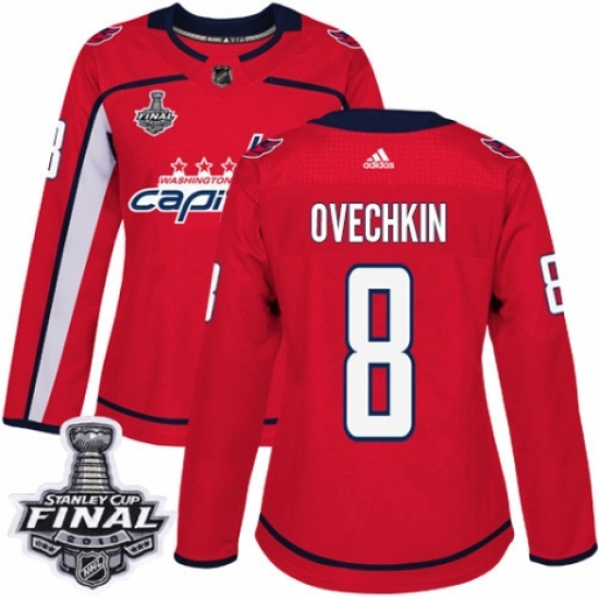 Women's Adidas Washington Capitals #8 Alex Ovechkin Authentic Red Home 2018 Stanley Cup Final NHL Jersey - Ujersey