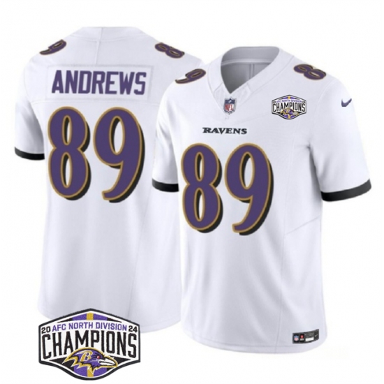 Men's Baltimore Ravens #89 Mark Andrews White F.U.S.E 2024 AFC North Division Champions Vapor Limited Football Jersey - Ujersey