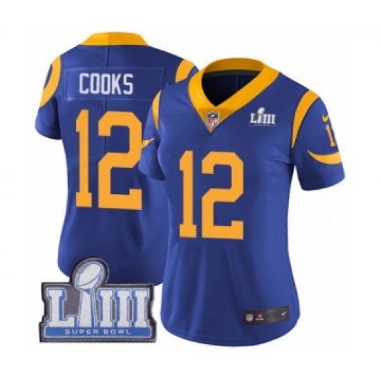 Women's Nike Los Angeles Rams #12 Brandin Cooks Royal Blue Alternate Vapor Untouchable Limited Player Super Bowl LIII Bound NFL Jersey - Ujersey