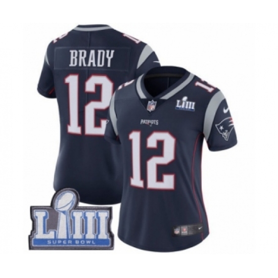 Women's Nike New England Patriots #12 Tom Brady Navy Blue Team Color Vapor Untouchable Limited Player Super Bowl LIII Bound NFL Jersey - Ujersey