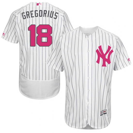 Men's Majestic New York Yankees #18 Didi Gregorius Authentic White 2016 Mother's Day Fashion Flex Base MLB Jersey - Ujersey