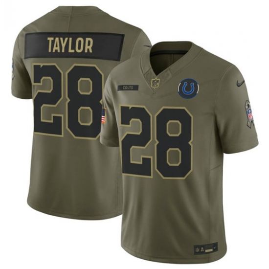 Men's Indianapolis Colts #28 Jonathan Taylor Olive 2025 Salute to Service Limited Football Stitched Jersey - Ujersey