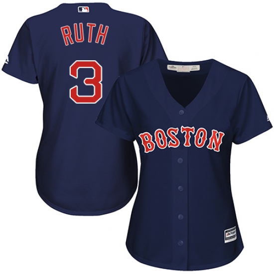 Women's Majestic Boston Red Sox #3 Babe Ruth Authentic Navy Blue Alternate Road MLB Jersey - Ujersey
