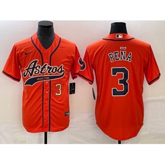 Men's Houston Astros #3 Jeremy Pena Number Orange Cool Base Stitched Baseball Jersey - Ujersey