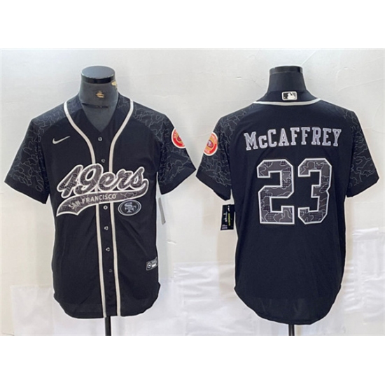 Men's San Francisco 49ers #23 Christian McCaffrey Black Reflective With Cool Base Stitched Baseball Jersey - Ujersey