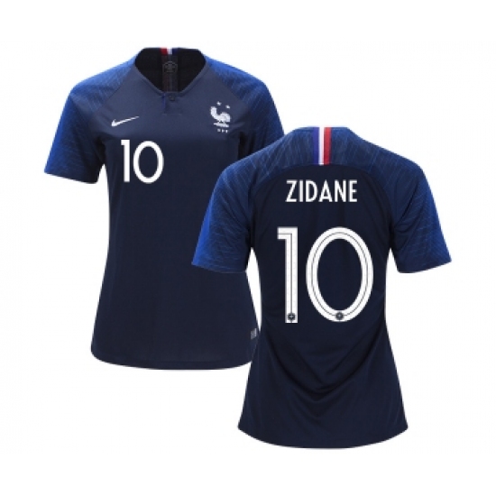 Women's France #10 Zidane Home Soccer Country Jersey