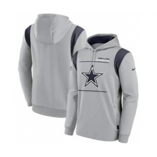 Men's Dallas Cowboys 2021 Gray Sideline Logo Performance Pullover Hoodie - Ujersey