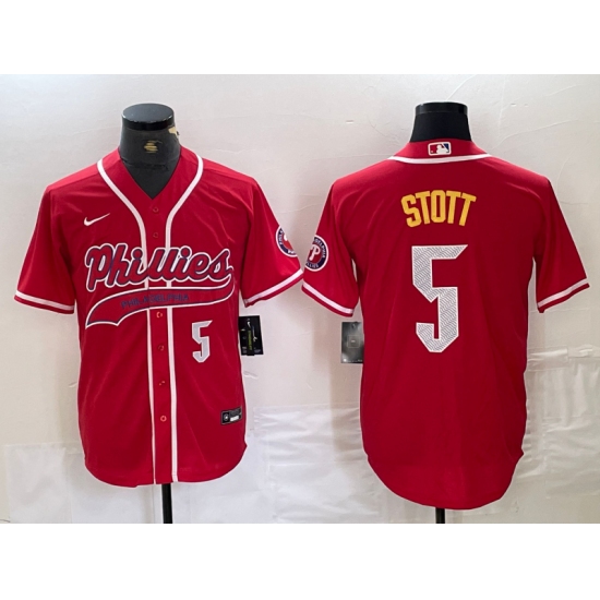 Men's Philadelphia Phillies #5 Bryson Stott Number Red Cool Base Stitched Baseball Jersey - Ujersey