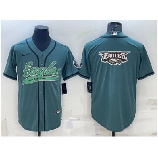 Men's Philadelphia Eagles Green Team Big Logo With Patch Cool Base Stitched Baseball Jersey - Ujersey