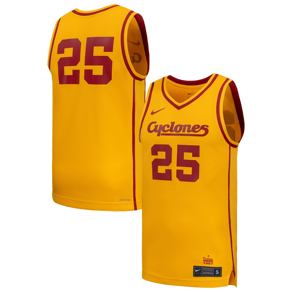 Men's Nike #25 Gold Iowa State Cyclones Replica Basketball Jersey - U-jersey