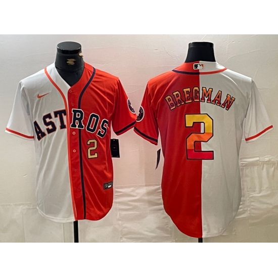Men's Houston Astros #2 Alex Bregman White Orange Split Stitched Baseball Jerseys - Ujersey