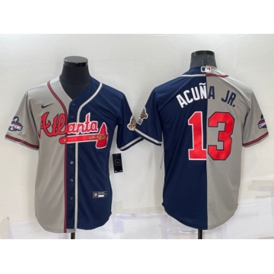 Men's Atlanta Braves #13 Ronald Acuna Jr Grey Navy Blue Two Tone Stitched Nike Jersey - Ujersey