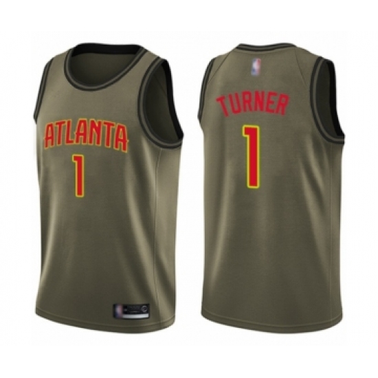 Youth Atlanta Hawks #1 Evan Turner Swingman Green Salute to Service Basketball Jersey
