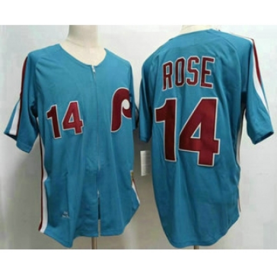 Men's Philadelphia Phillies #14 Pete Rose Lilght Blue Throwback 1980 Stitched Jersey - Ujersey