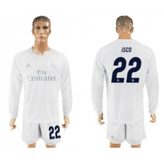 Real Madrid #22 Isco Marine Environmental Protection Home Long Sleeves Soccer Club Jersey