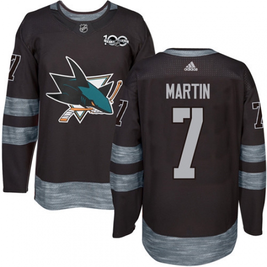 Men's Adidas San Jose Sharks #7 Paul Martin Premier Black 1917-2017 100th Anniversary NHL Jersey - Ujersey