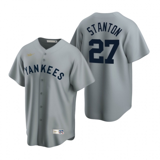 Men's Nike New York Yankees #27 Giancarlo Stanton Gray Cooperstown Collection Road Stitched Baseball Jersey - Ujersey