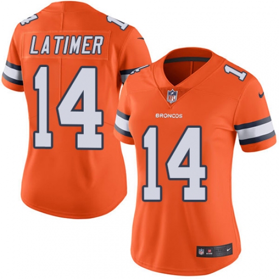 Women's Nike Denver Broncos #14 Cody Latimer Limited Orange Rush Vapor Untouchable NFL Jersey - Ujersey